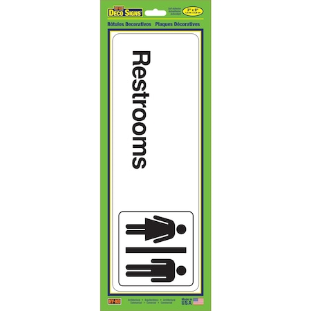 Hy-Ko Restrooms Sign 3" x 9", 5PK A02063
